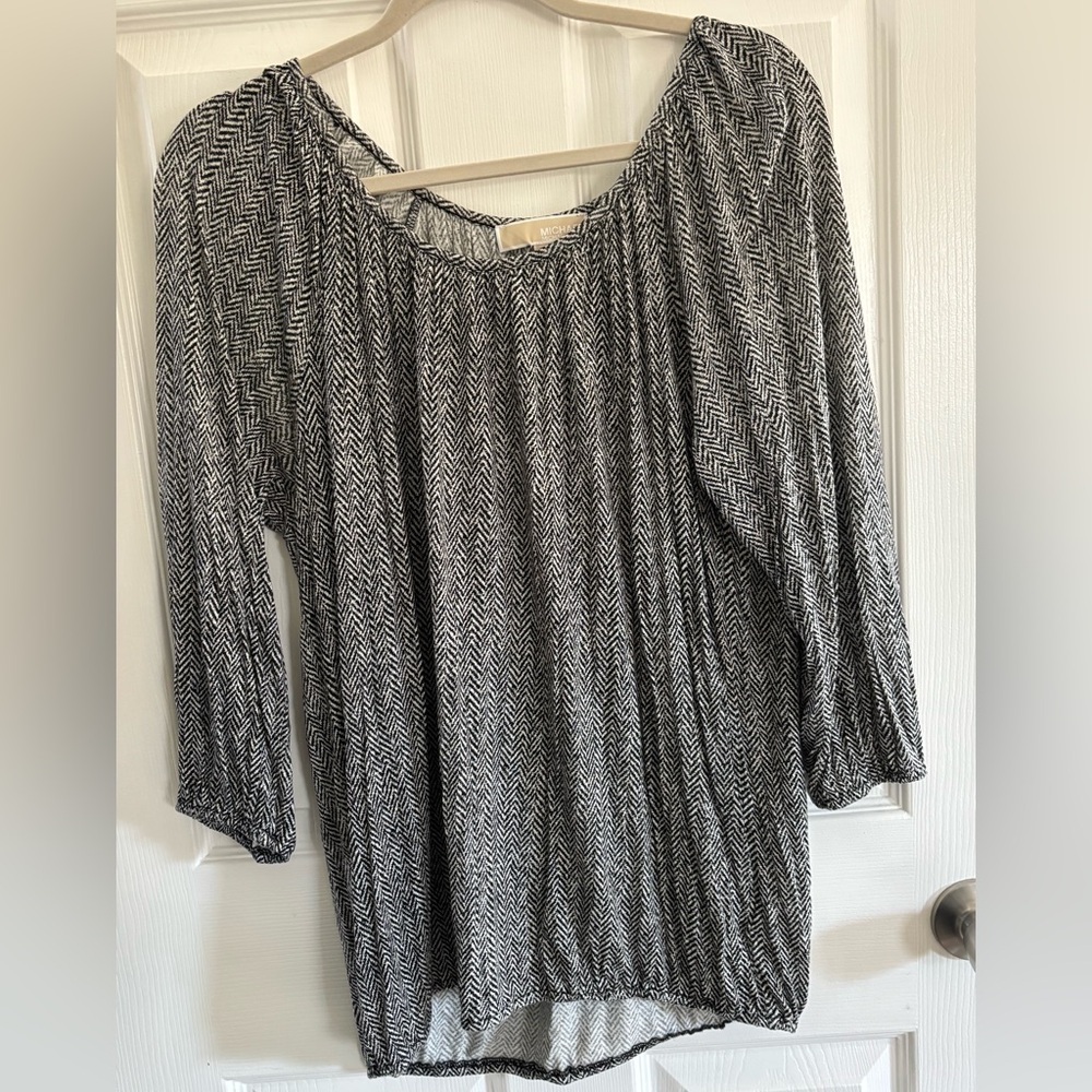 Michael Kors Black and White Chevron Blouse